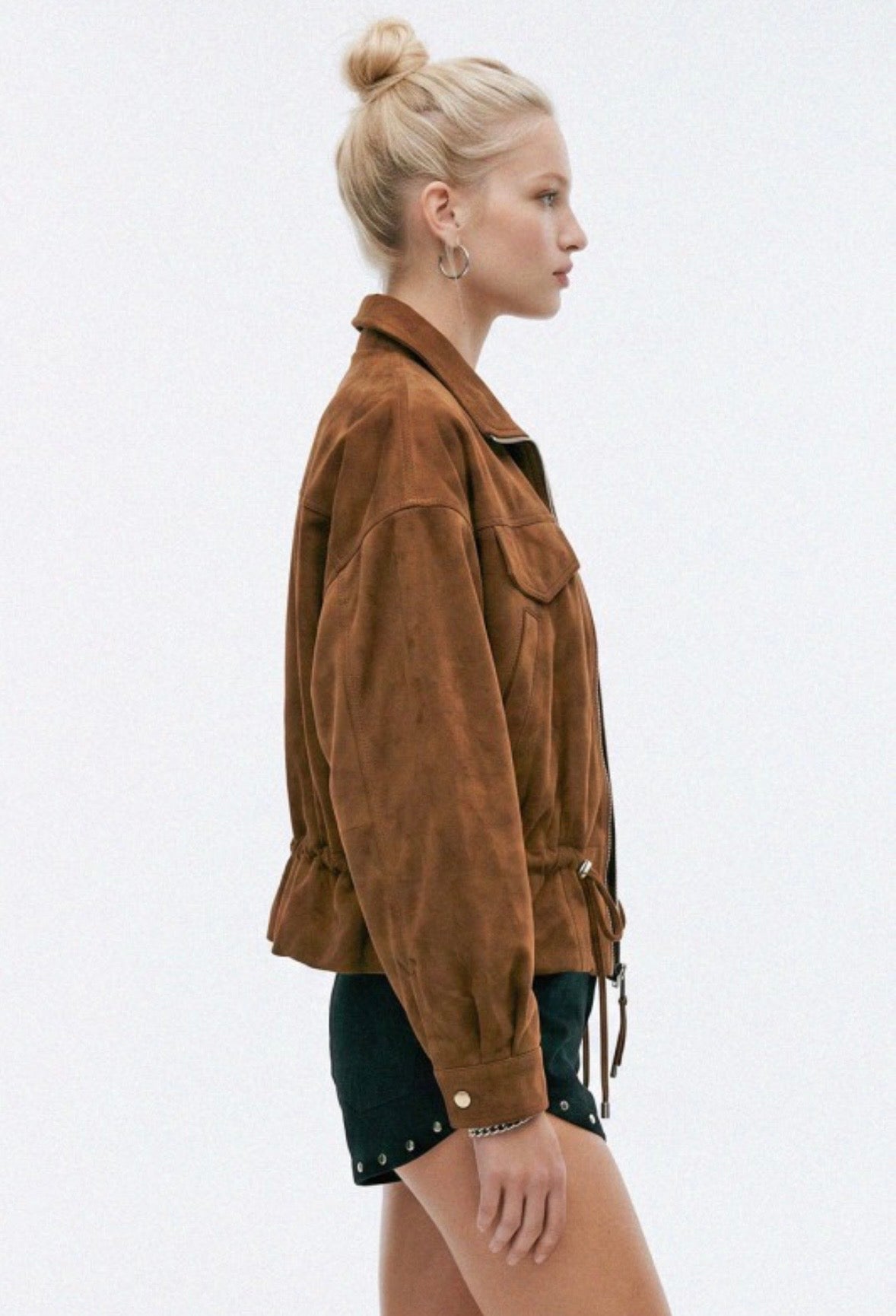 Camel Suede Bomber Jacket