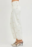 Cream Floral Barrel Jeans
