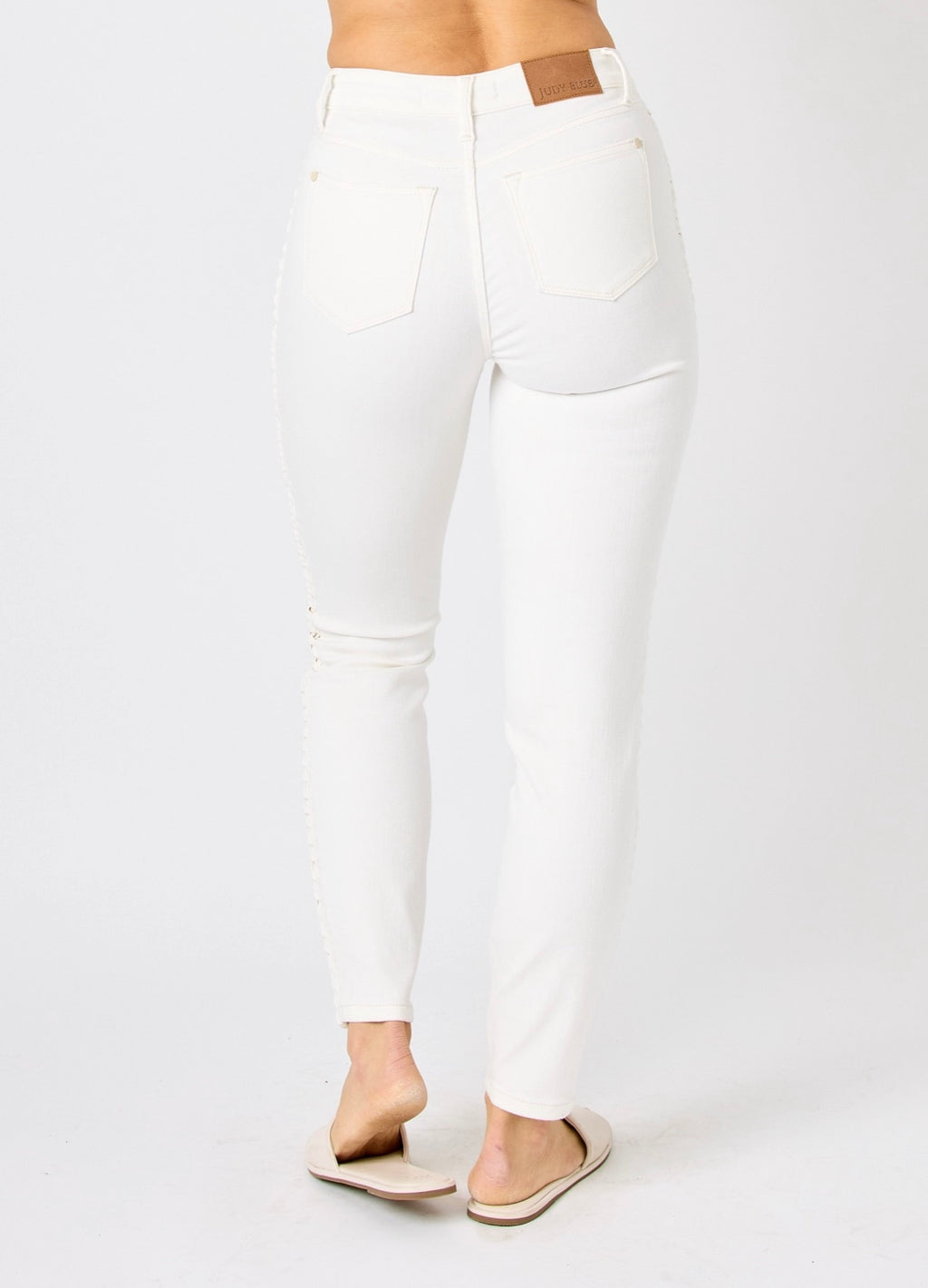 White Braided Skinny Jeans