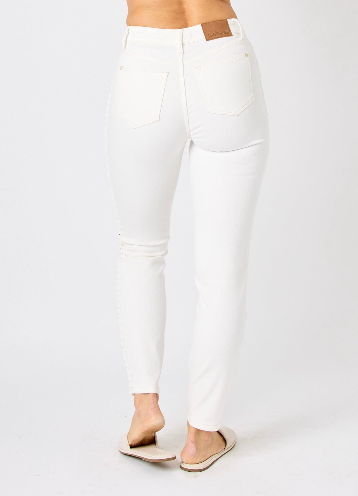 White Braided Skinny Jeans