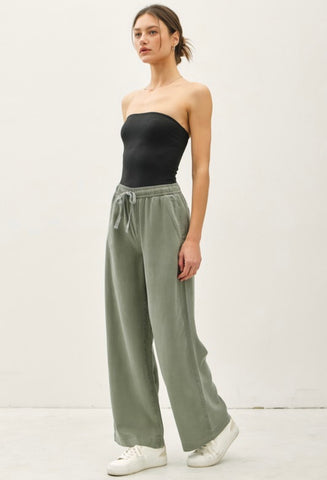Olive Tencel Wide Leg Pants