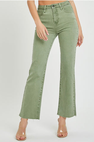 Olive High Rise Straight Leg Jeans