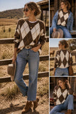 Brown Argyle Oversized Sweater