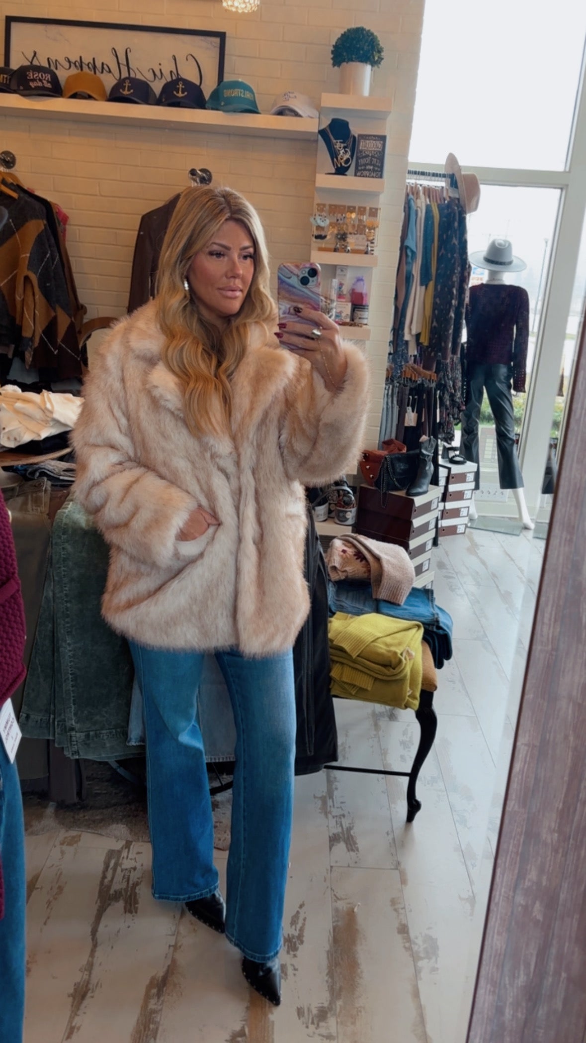 Cream Mix Faux Fur Coat