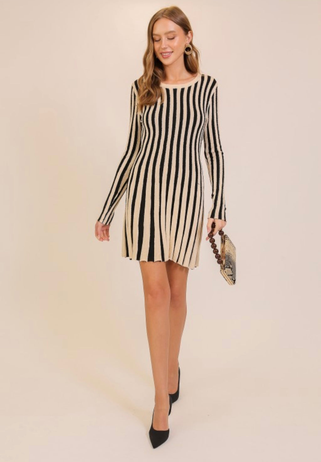 Cream Stripe Knit Dress