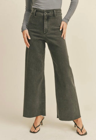 Black Washed Wide Leg Jeans