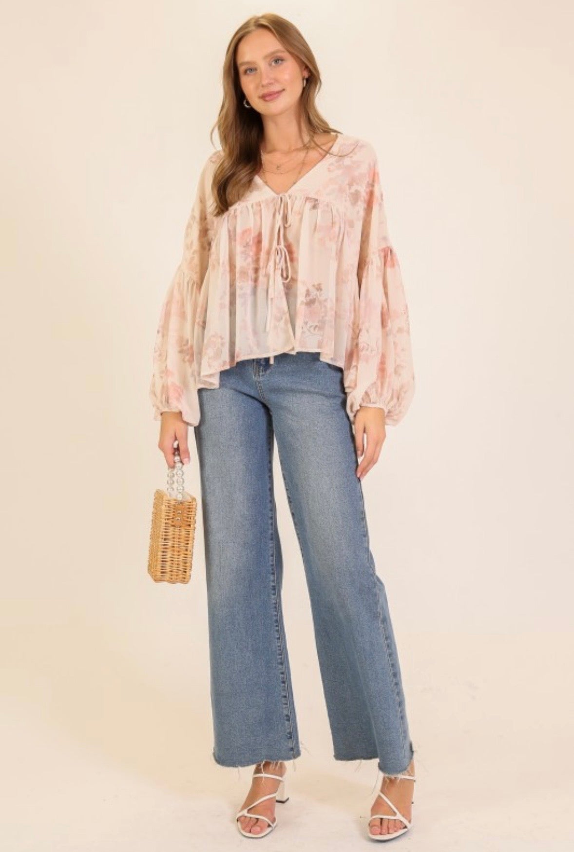 Cream Floral Peplum Top