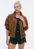 Camel Suede Bomber Jacket
