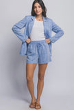 Light Blue Linen Drawstring Shorts