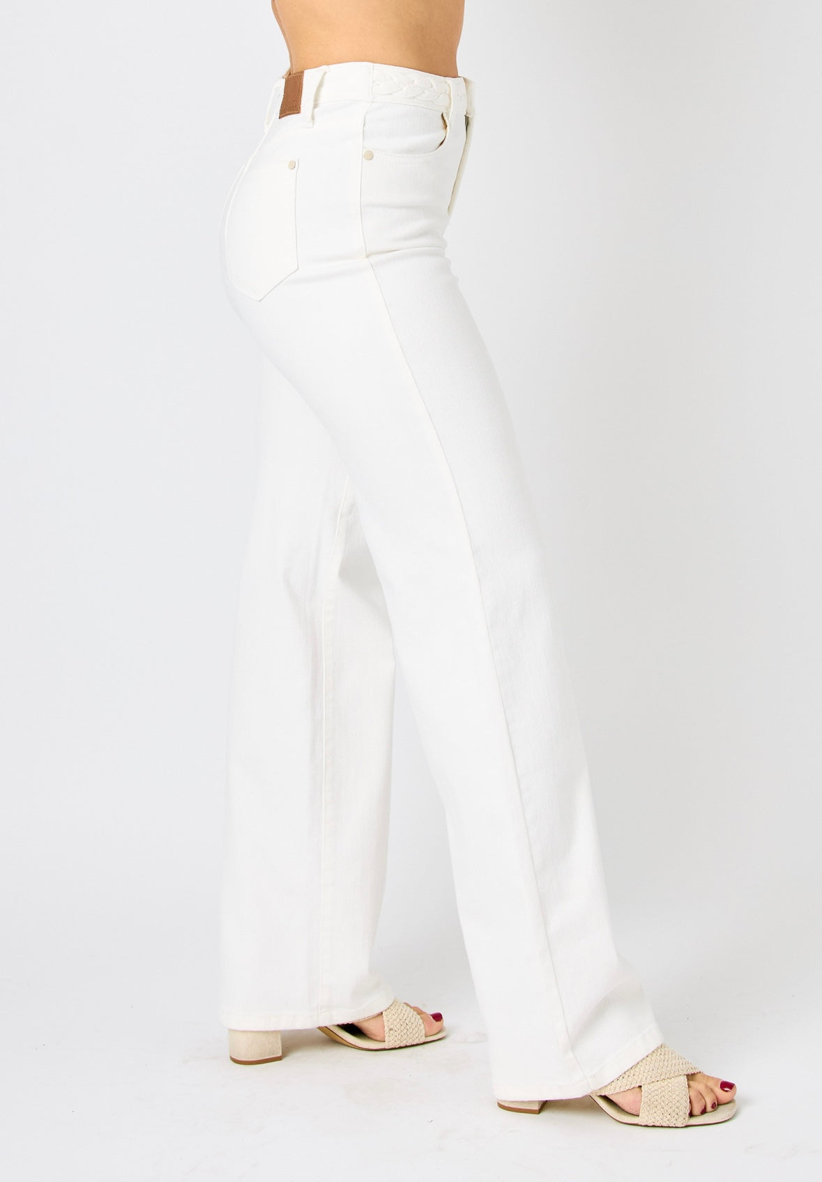 White Braided Wide Leg Jeans