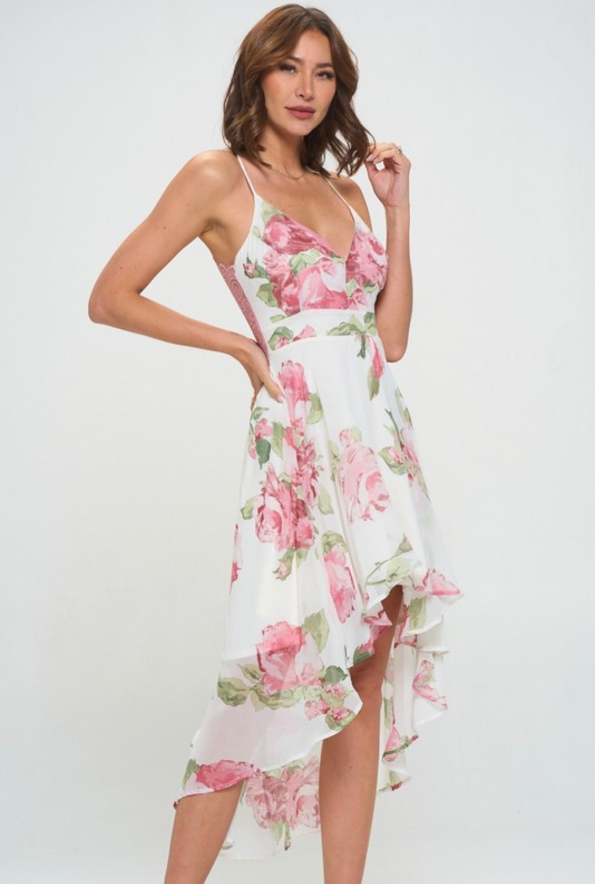 Dark Rose Floral High Low Dress