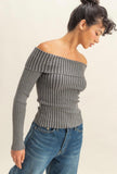 Grey Off The Shoulder Ribbed Top