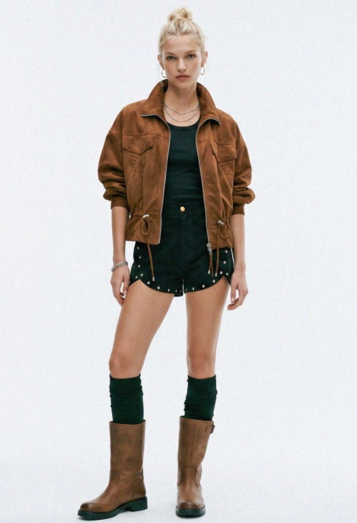 Camel Suede Bomber Jacket