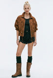 Camel Suede Bomber Jacket