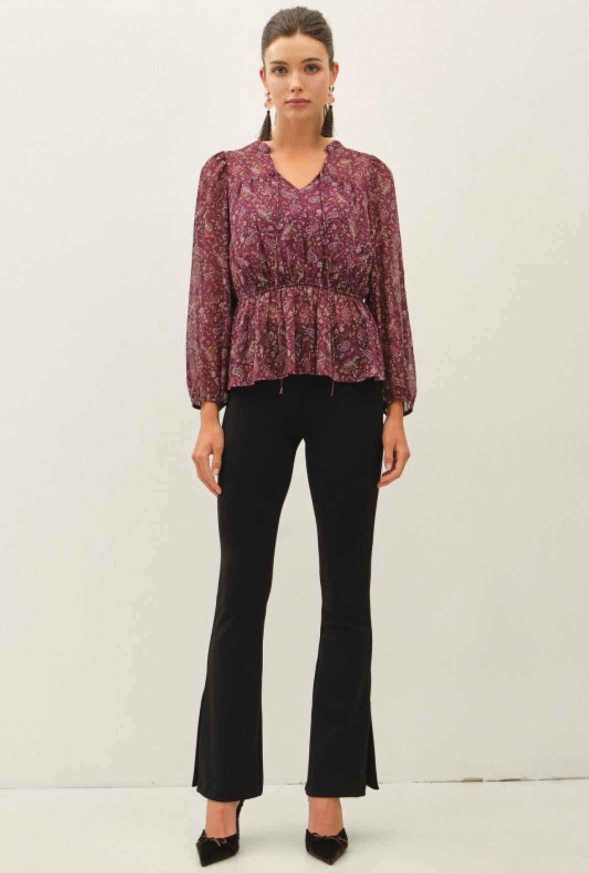 Plum Paisley Peasant Top
