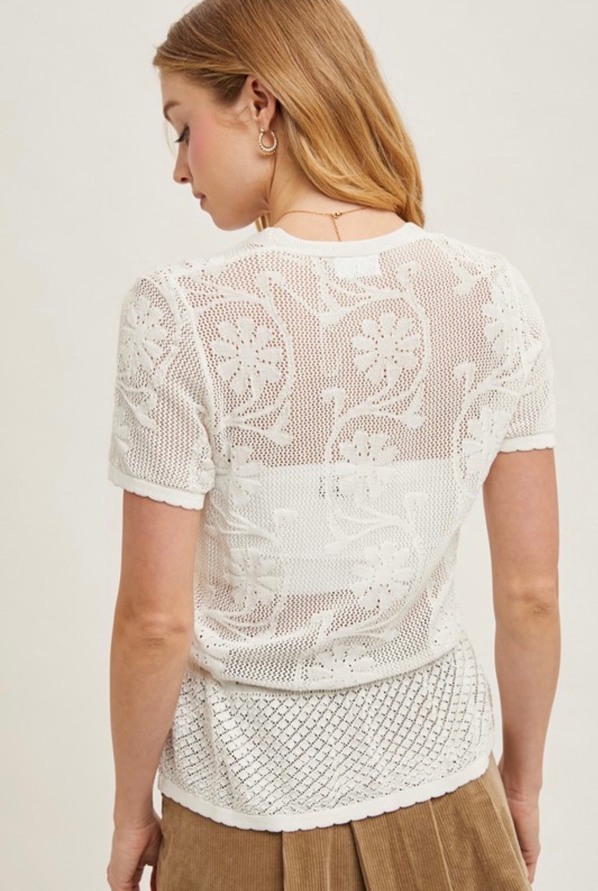 Ivory Crochet Peplum Top