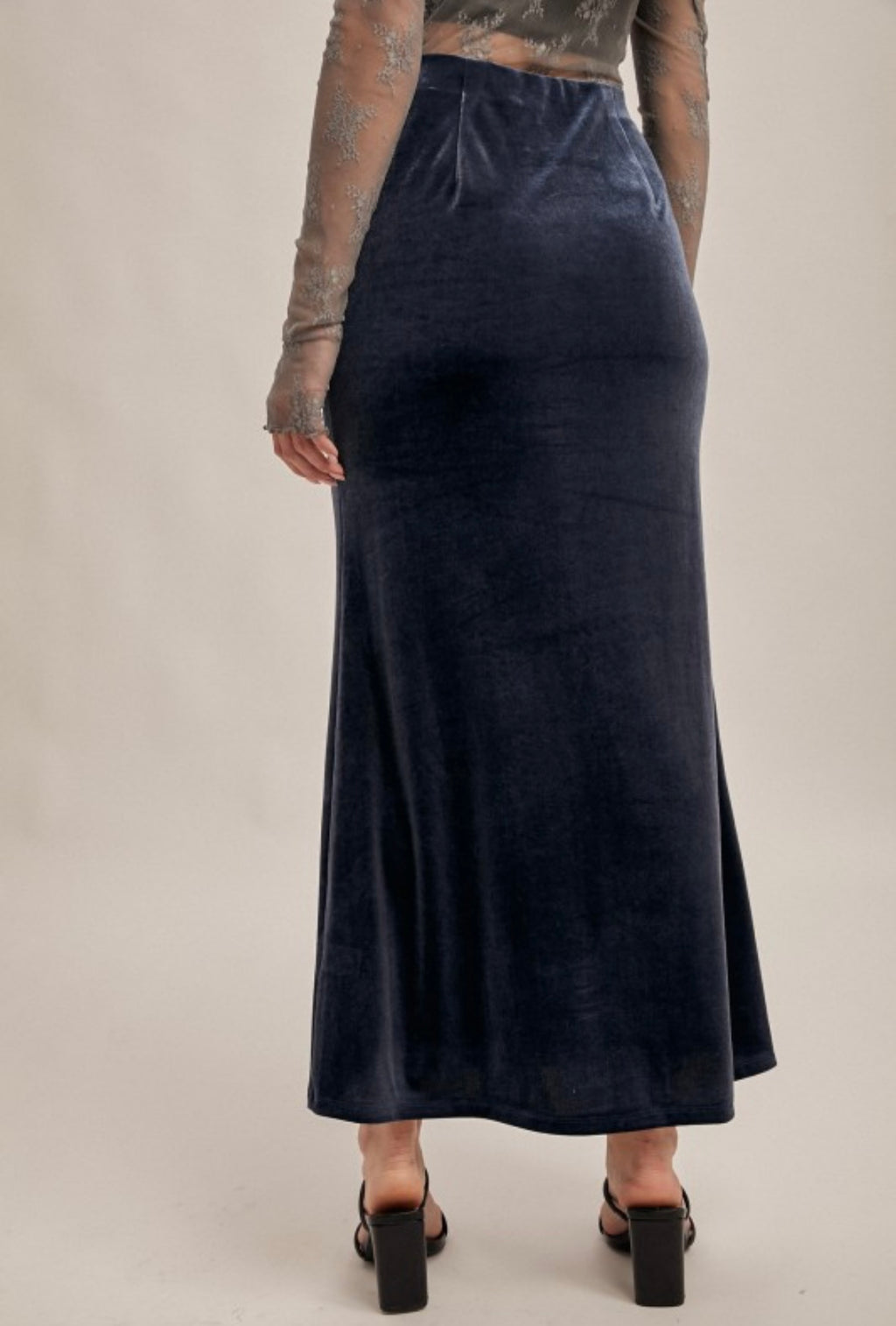 Sea Blue Velvet Midi Skirt