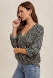 Teal Print Crossover Top