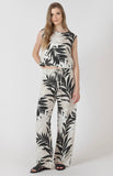 Abstract Leaf Print Linen Pants