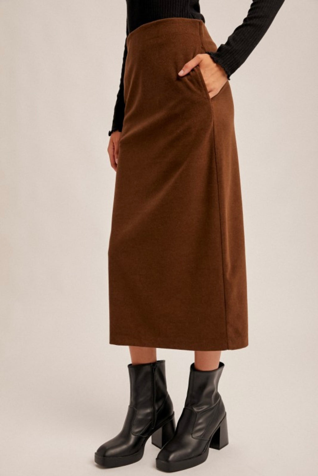 Coffee Textured Midi Skirt