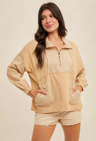 Camel Stripe Mix Half Zip