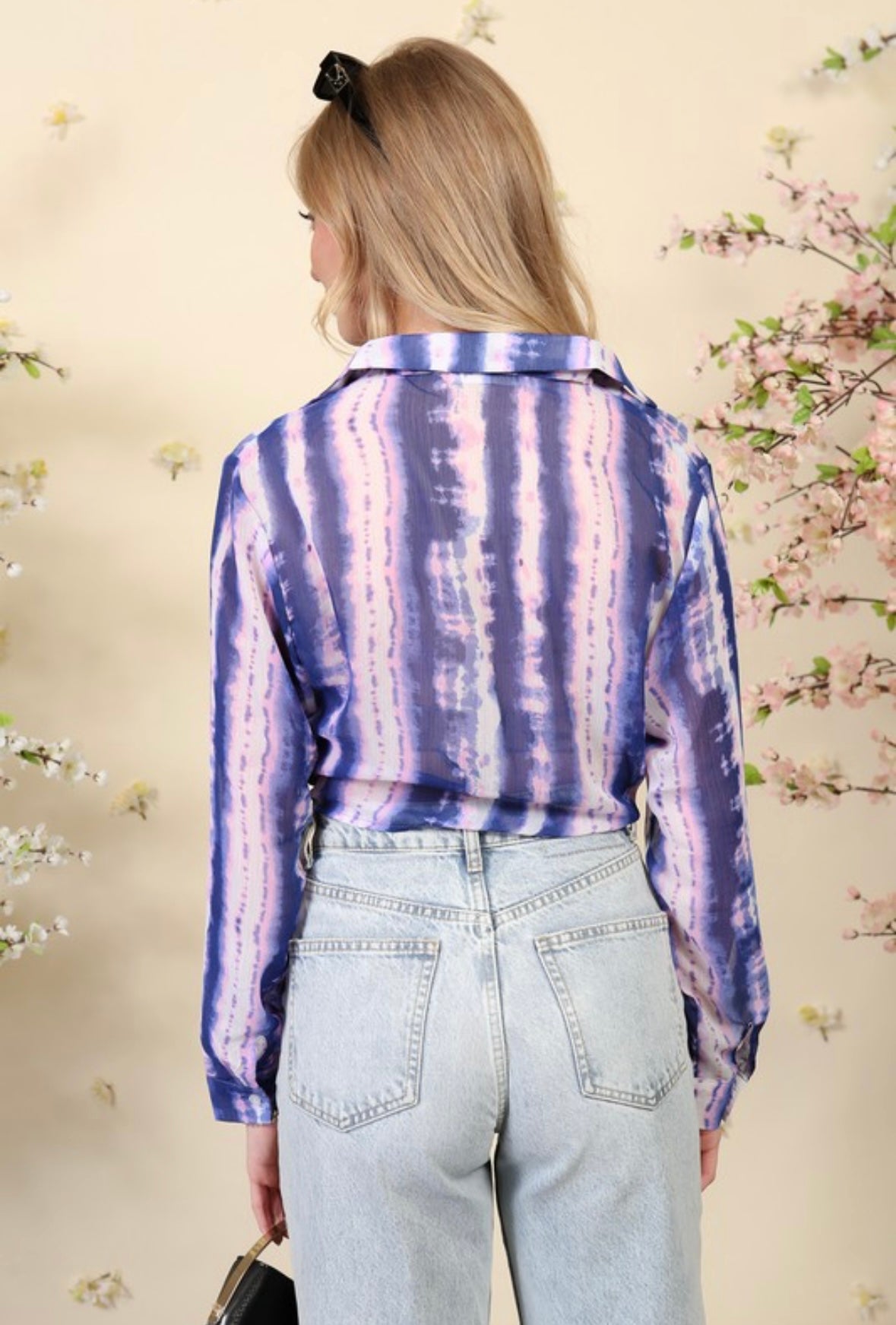Blue Tie Dye Sheer Tie Top