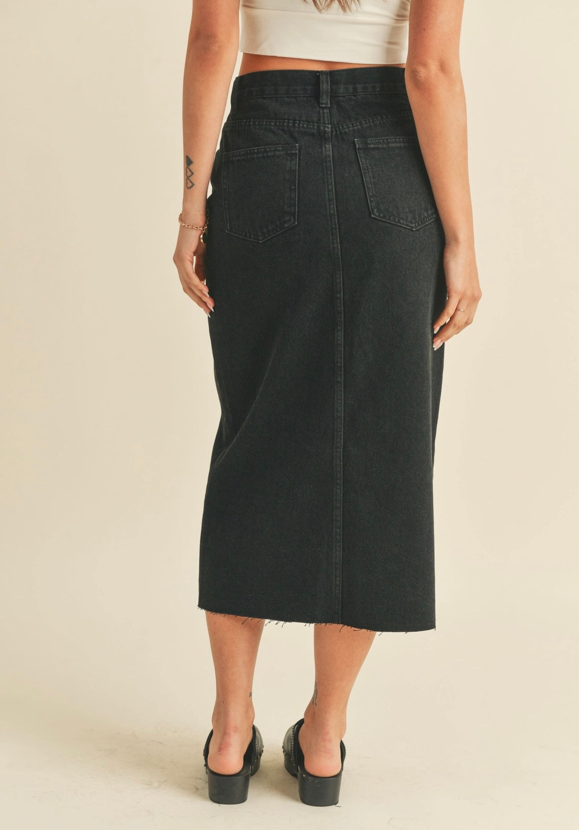 Black Denim Slit Skirt