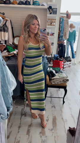 Navy Stripe Knit Maxi Dress
