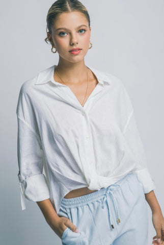 White Linen Twist Shirt