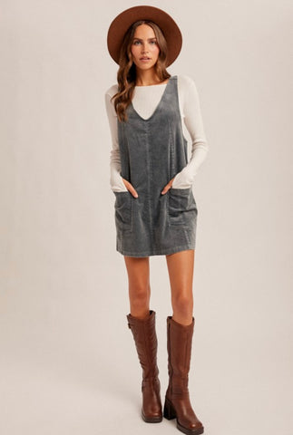 Teal Corduroy Overall Dress