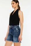 Darkwash Denim Distressed Bermuda Shorts