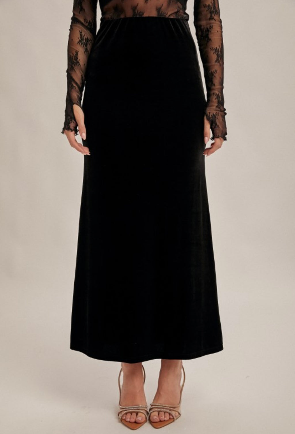 Black Velvet Midi Skirt