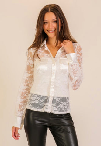 White Lace Button Down