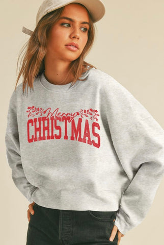 Grey Merry Christmas Cropped Sweatshirt