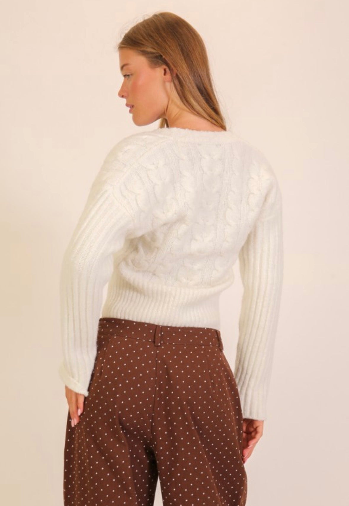 Cream Deep V Sweater
