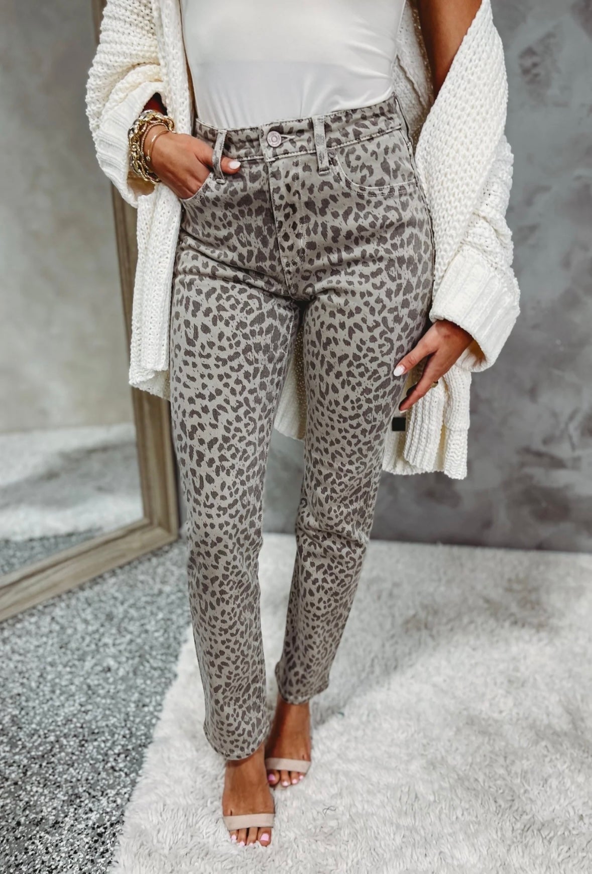 Kelsey Leopard Hi Rise Jeans