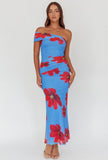 Blue Floral Mesh Dress