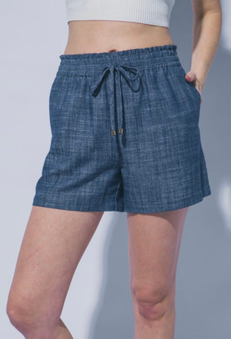 Indigo Linen Drawstring Shorts