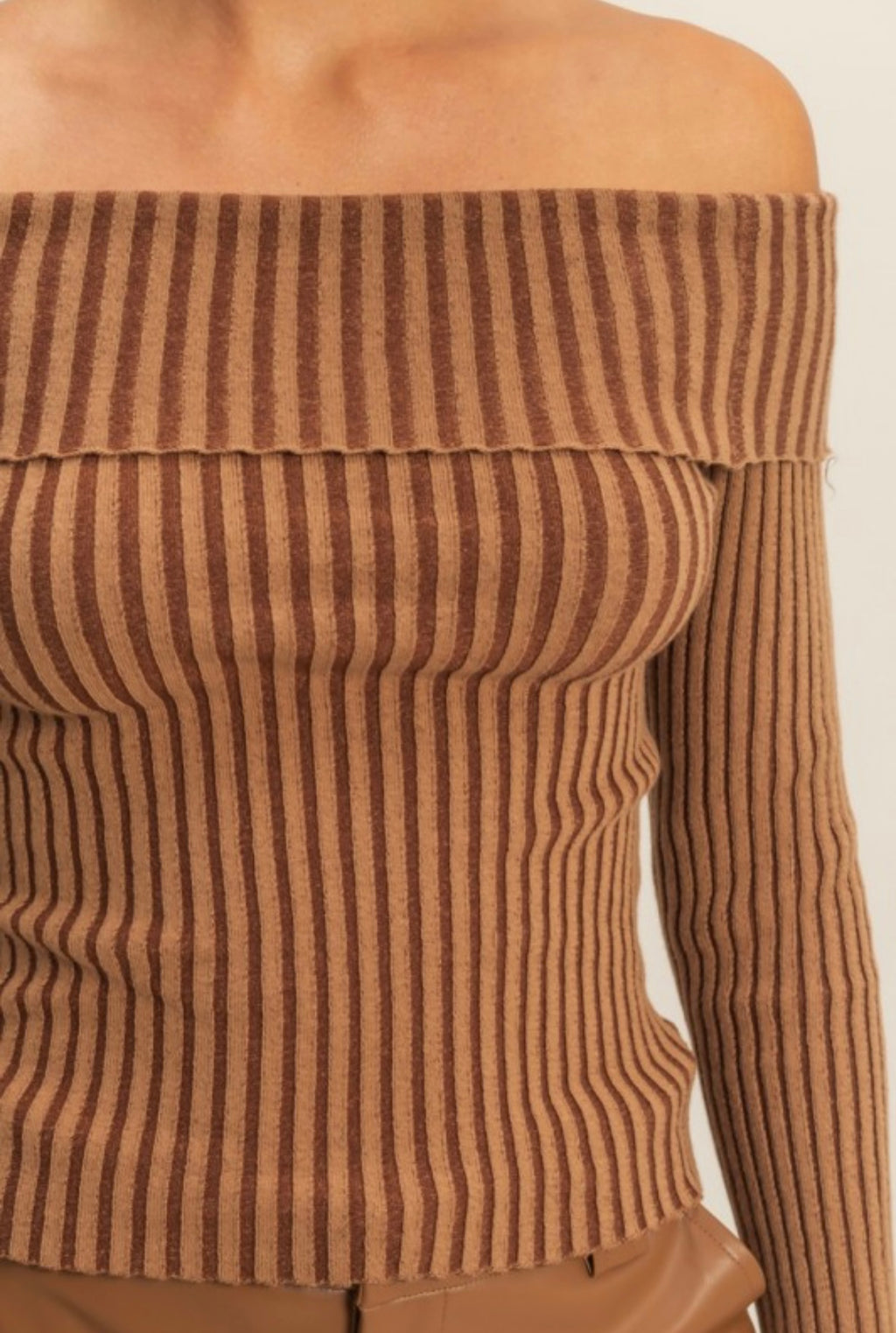 Chestnut Off The Shoulder Ribbed Top