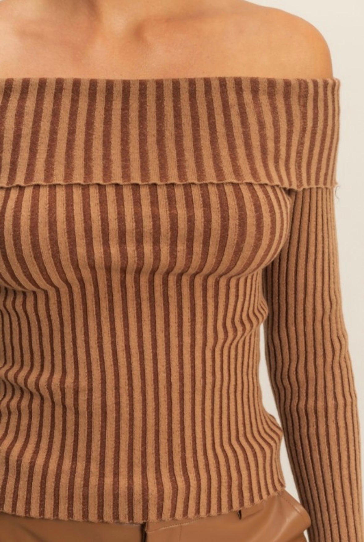 Chestnut Off The Shoulder Ribbed Top