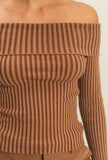 Chestnut Off The Shoulder Ribbed Top