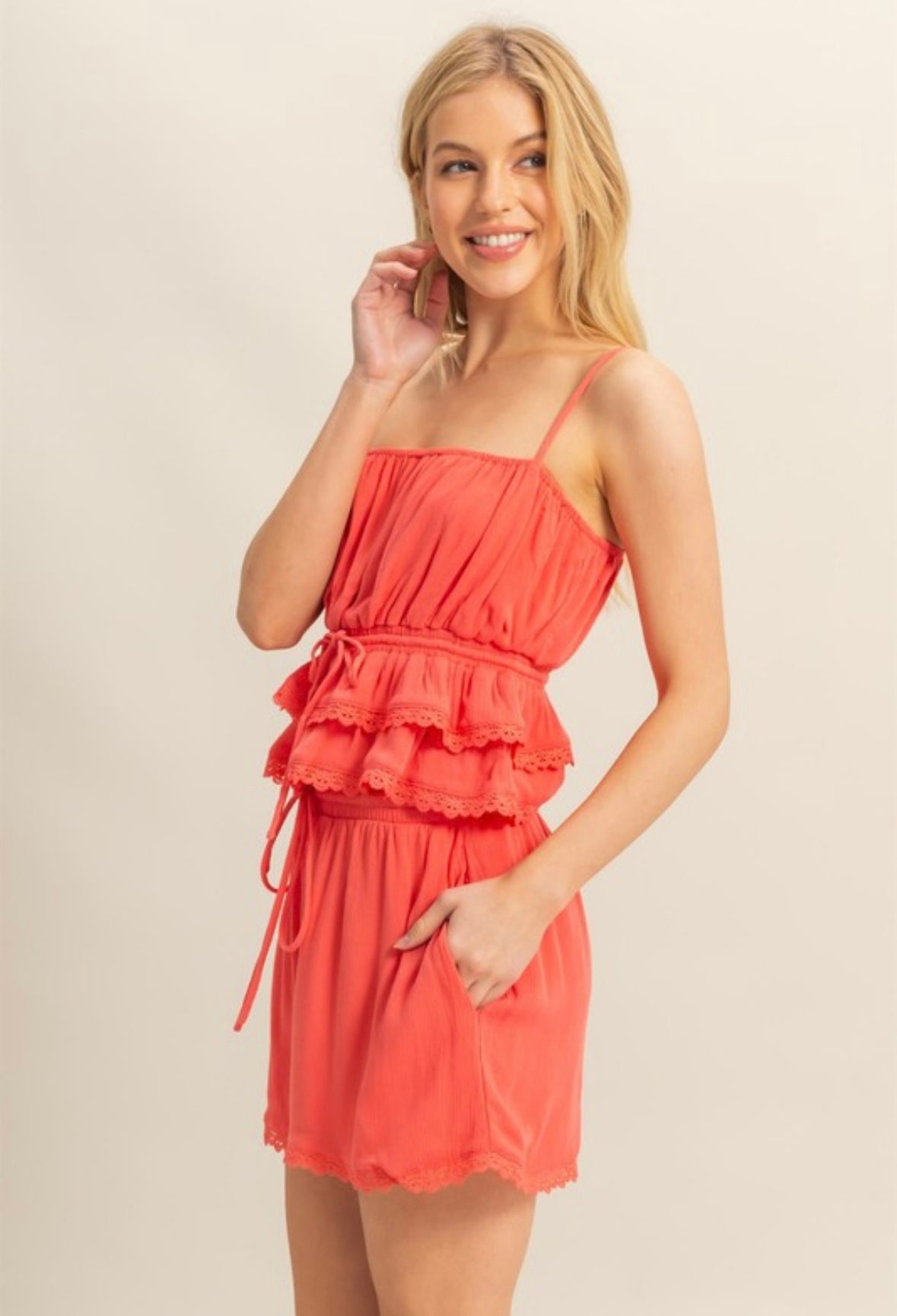 Coral Peplum Tank Set