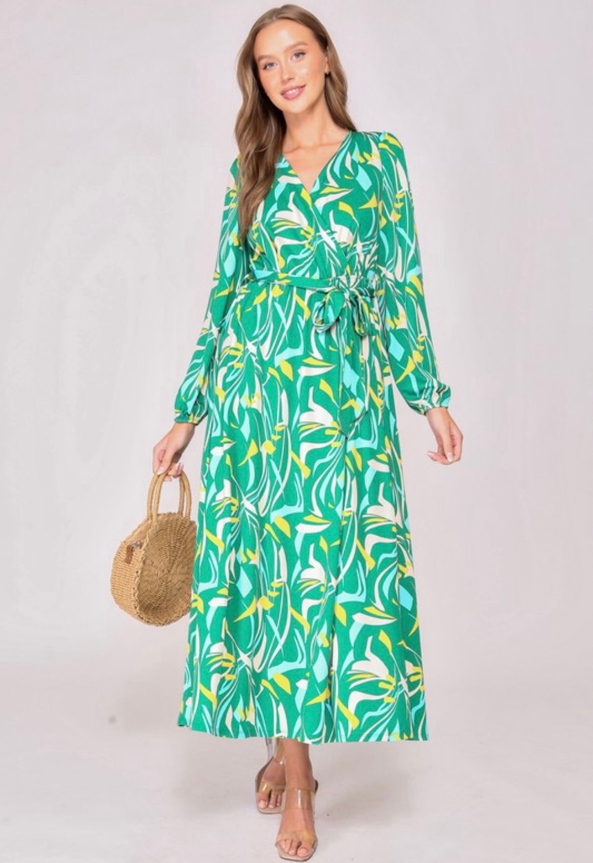 Green Print Wrap Dress