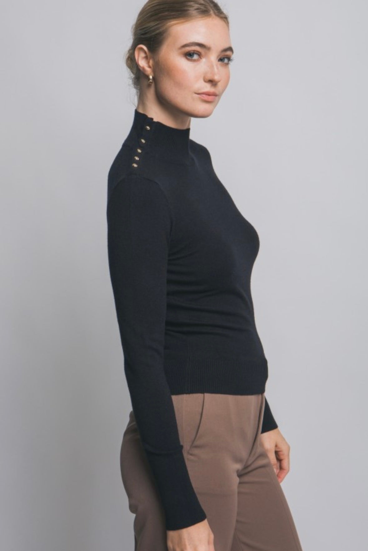 Black Button Neck Sweater