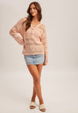 Pink Hooded Crochet Sweater
