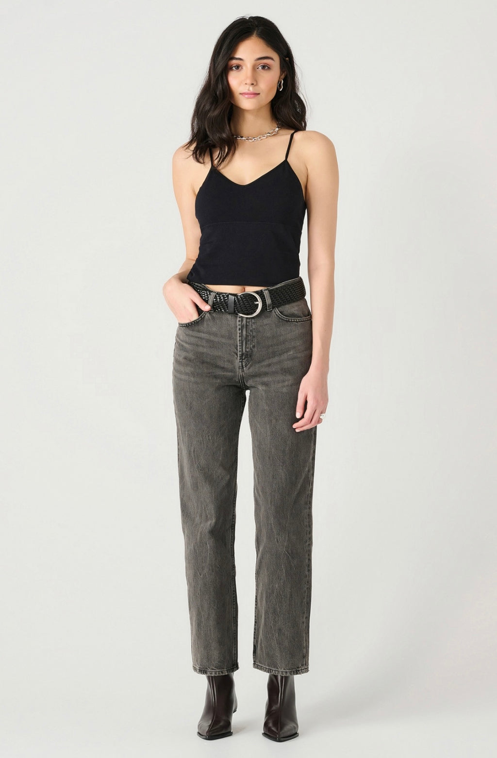 Grey High Rise Straight Leg Jeans