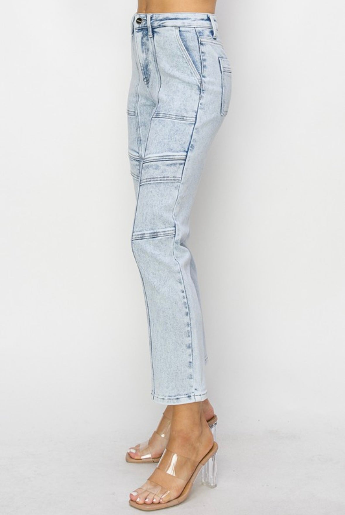 High Rise Crop Stitched Jeans