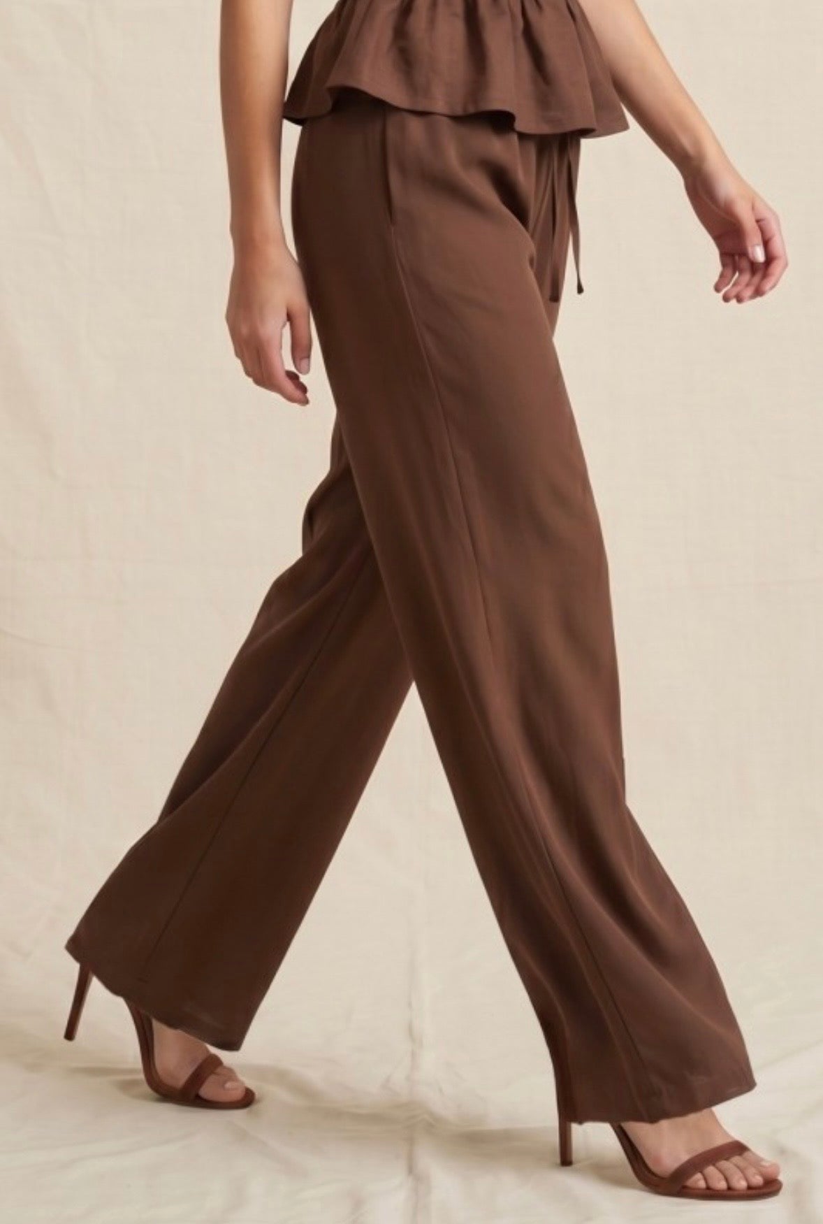 Brown Linen Wide Leg Pants