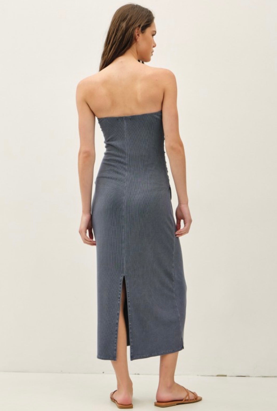 Charcoal Ribbed Strapless Dress