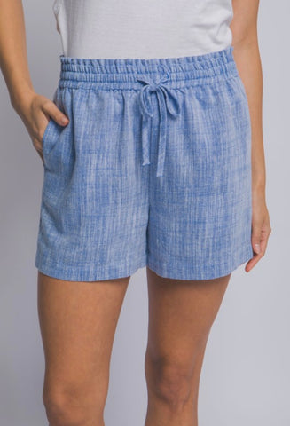 Light Blue Linen Drawstring Shorts